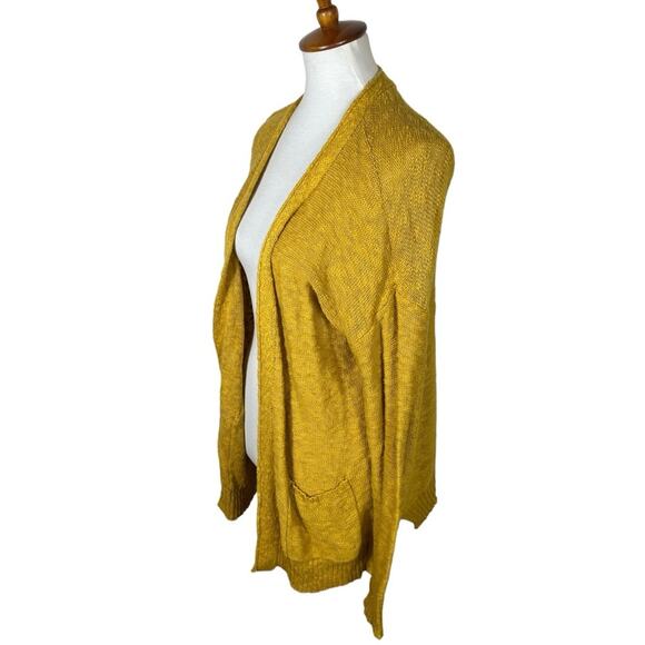 Tahari Mustard Yellow Textured Knit Longline Open Cardigan With Pockets Size S - Picture 3 of 6